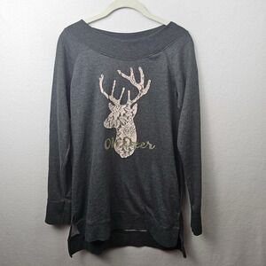 Maurice's Sweater Woman's Size Medium Black Pink Long Sleeve Lace Oh Deer